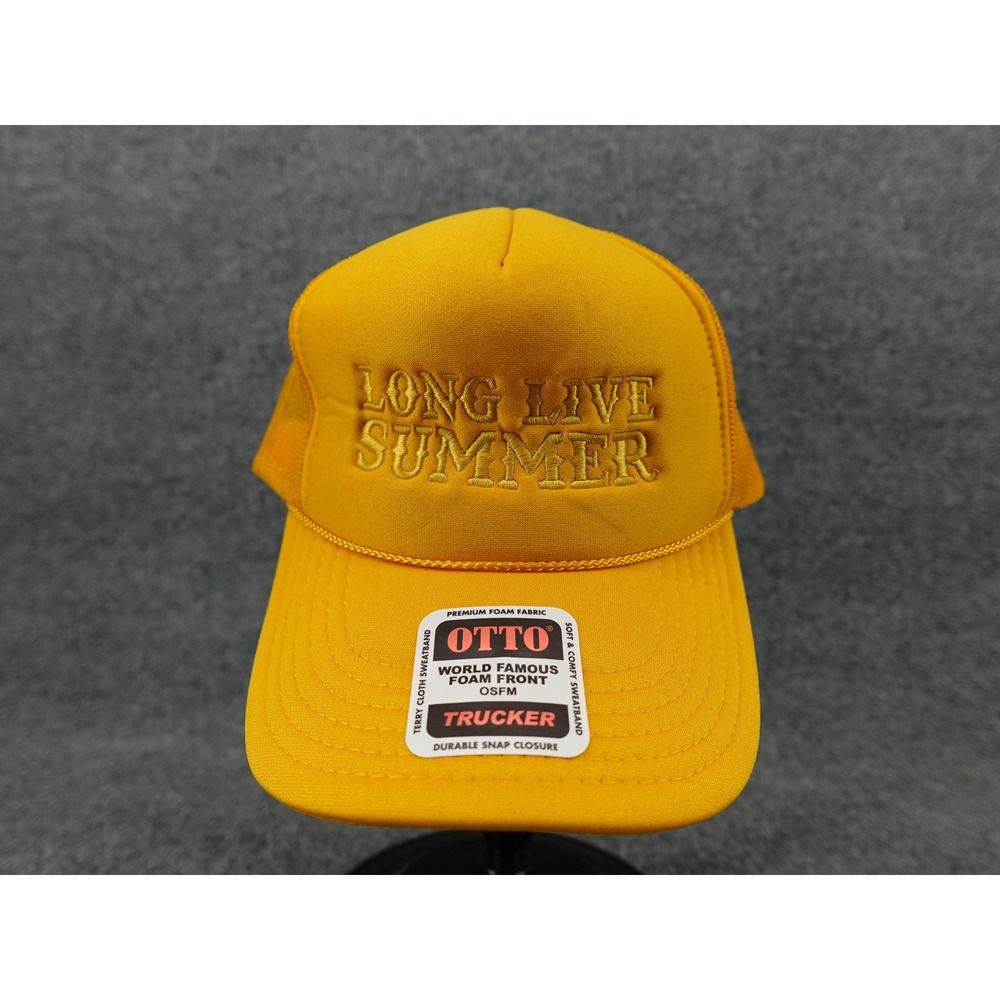 Otto Trucker Hat Unisex OSFM Yellow Long Live Summer Embroidered Foam Mesh